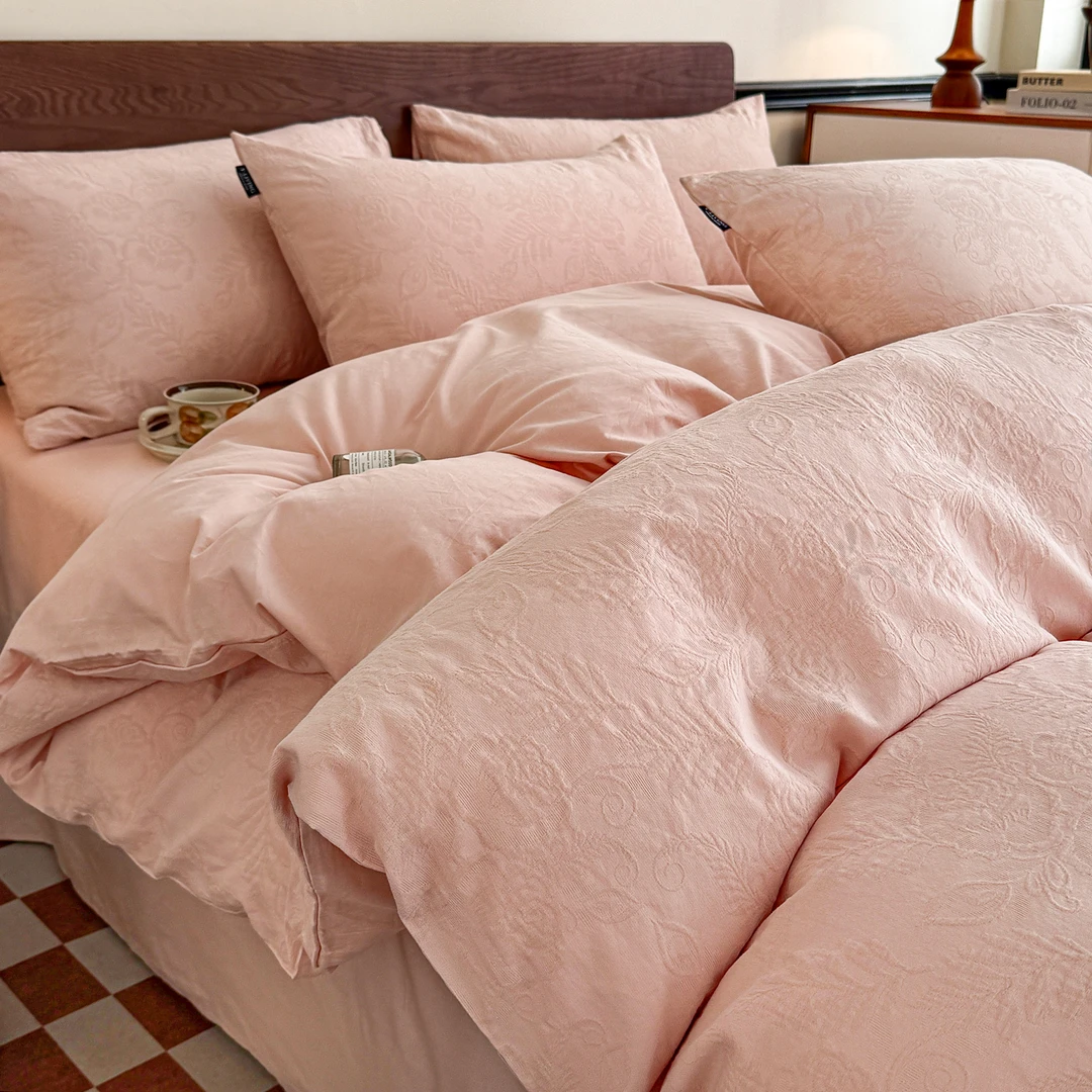 轻奢全棉提花床上四件套纯棉床单被套床笠款学生宿舍三件套可机洗