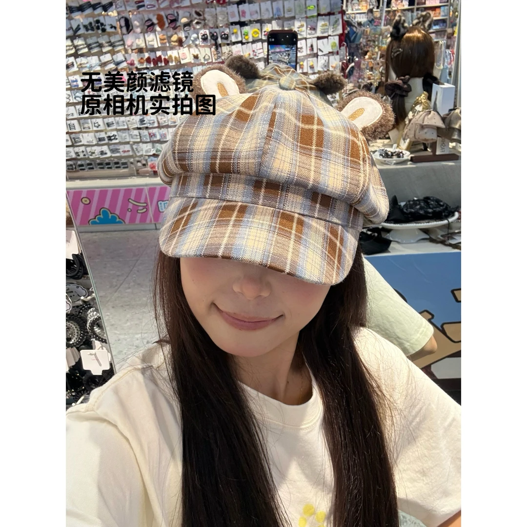 2025年新款帽子女复古格纹八角帽春秋显脸小贝雷帽气质百搭鸭舌帽