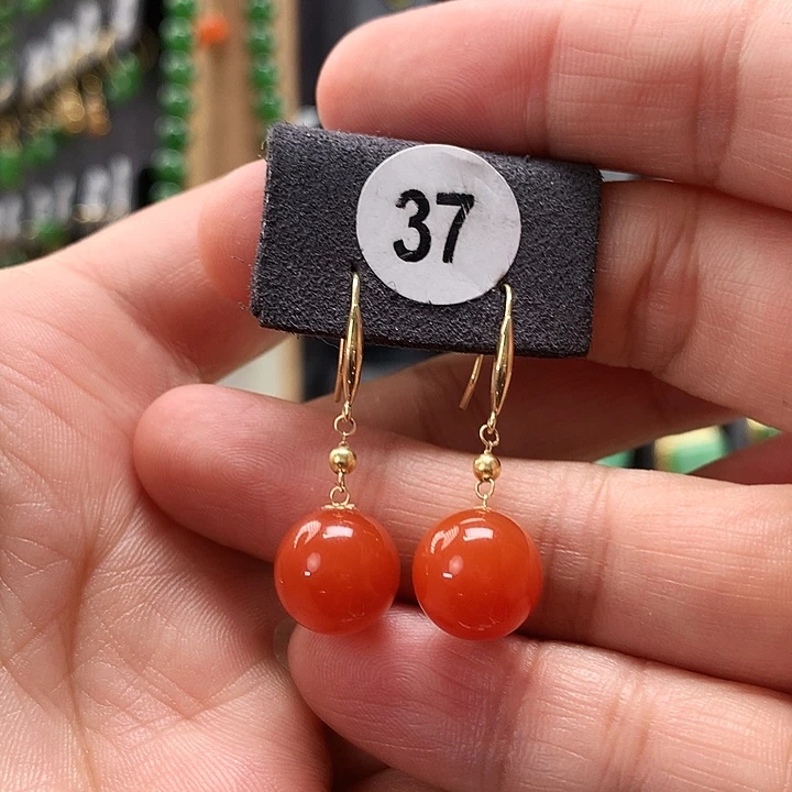 南红玛瑙耳饰18K金镶嵌