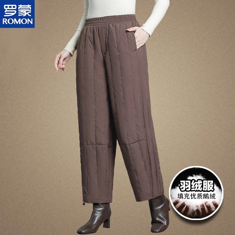罗蒙冬季加厚鹅绒妈妈装羽绒裤中老年女直筒显瘦防风抗寒棉裤