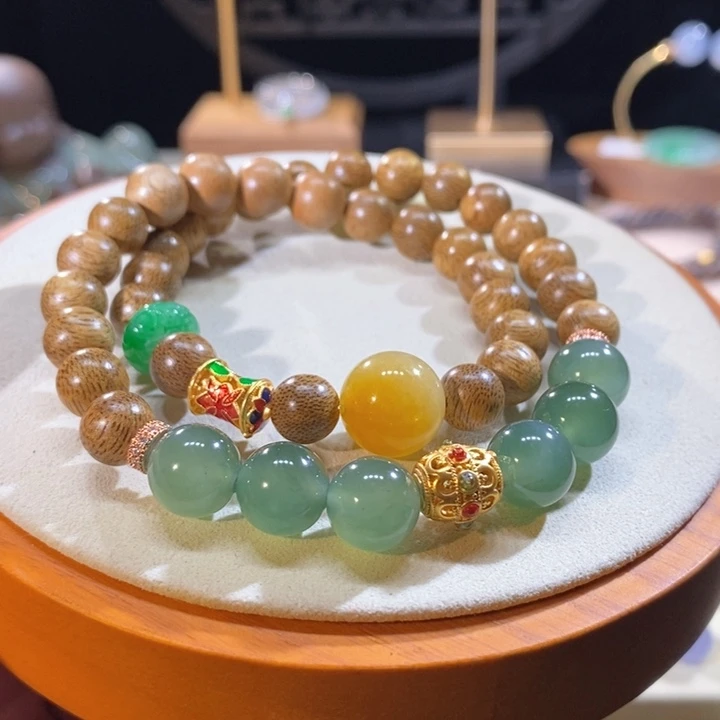 翡翠未镶嵌吊坠(不含链)翡翠特色双圈手串