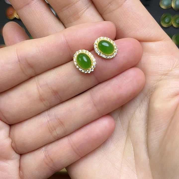 和田玉银S925镶嵌耳饰