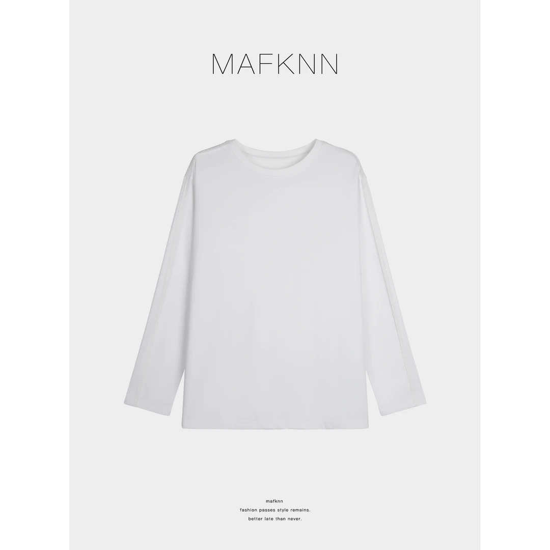 MAFKNN/玛肯时尚休闲简约纯色纯棉舒适长袖T恤上衣MK13168