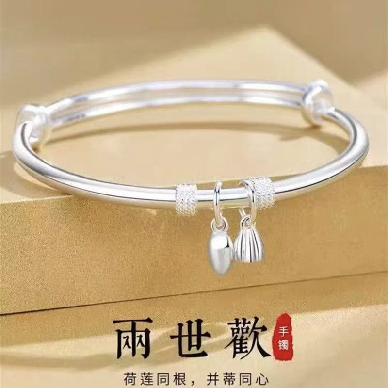 足银手镯 9999 两世欢推拉手镯 货号044