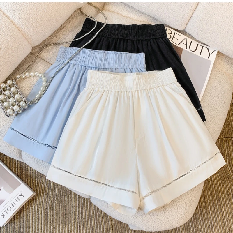 高腰A字阔腿凉凉短裤女显瘦夏季轻薄外穿休闲裤ins镂空设计感热裤