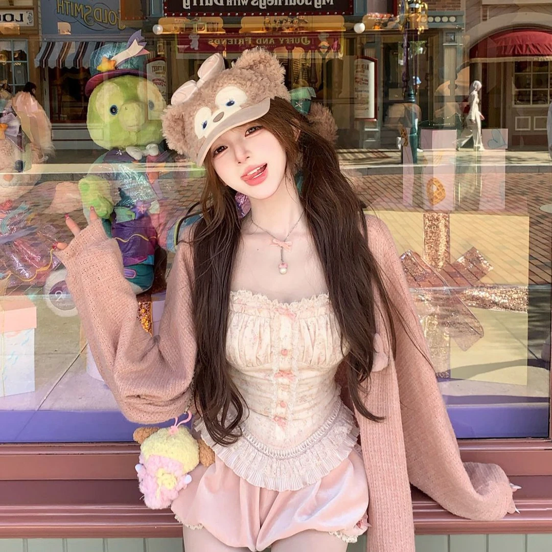 【运补5米】秋季纯欲风甜美碎花吊带上衣+开衫+花苞短裤三件套女