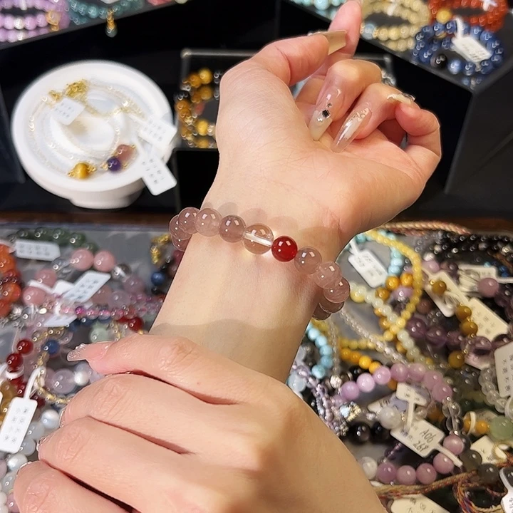 水晶手链银S925镶嵌紫妈粉020