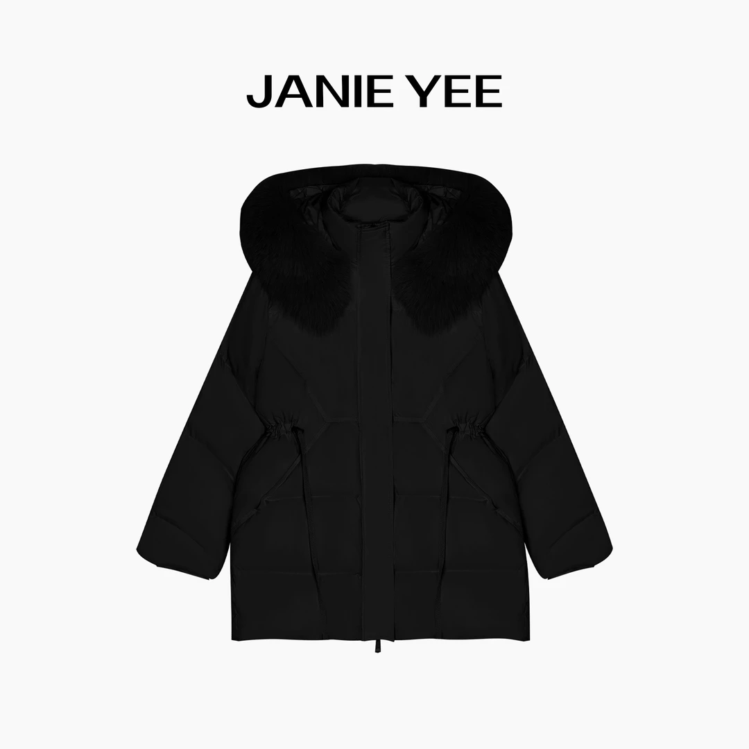 Janie Yee"挪威雪季"狐狸毛领白鸭绒可收腰羽绒服外套女24A1993