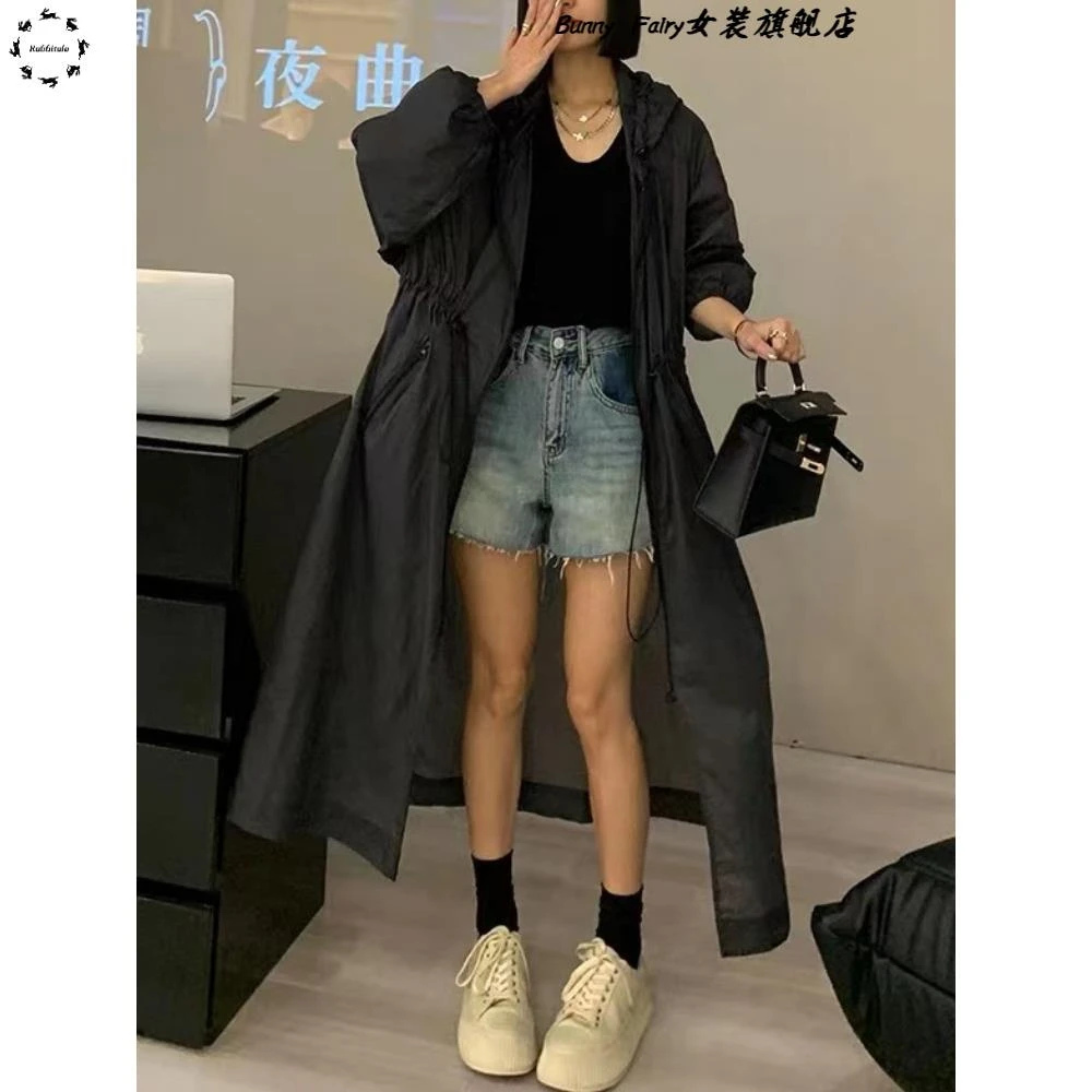 大码2025欧货夏季新款时尚休闲中长款纯色百搭宽松防晒风衣外套女
