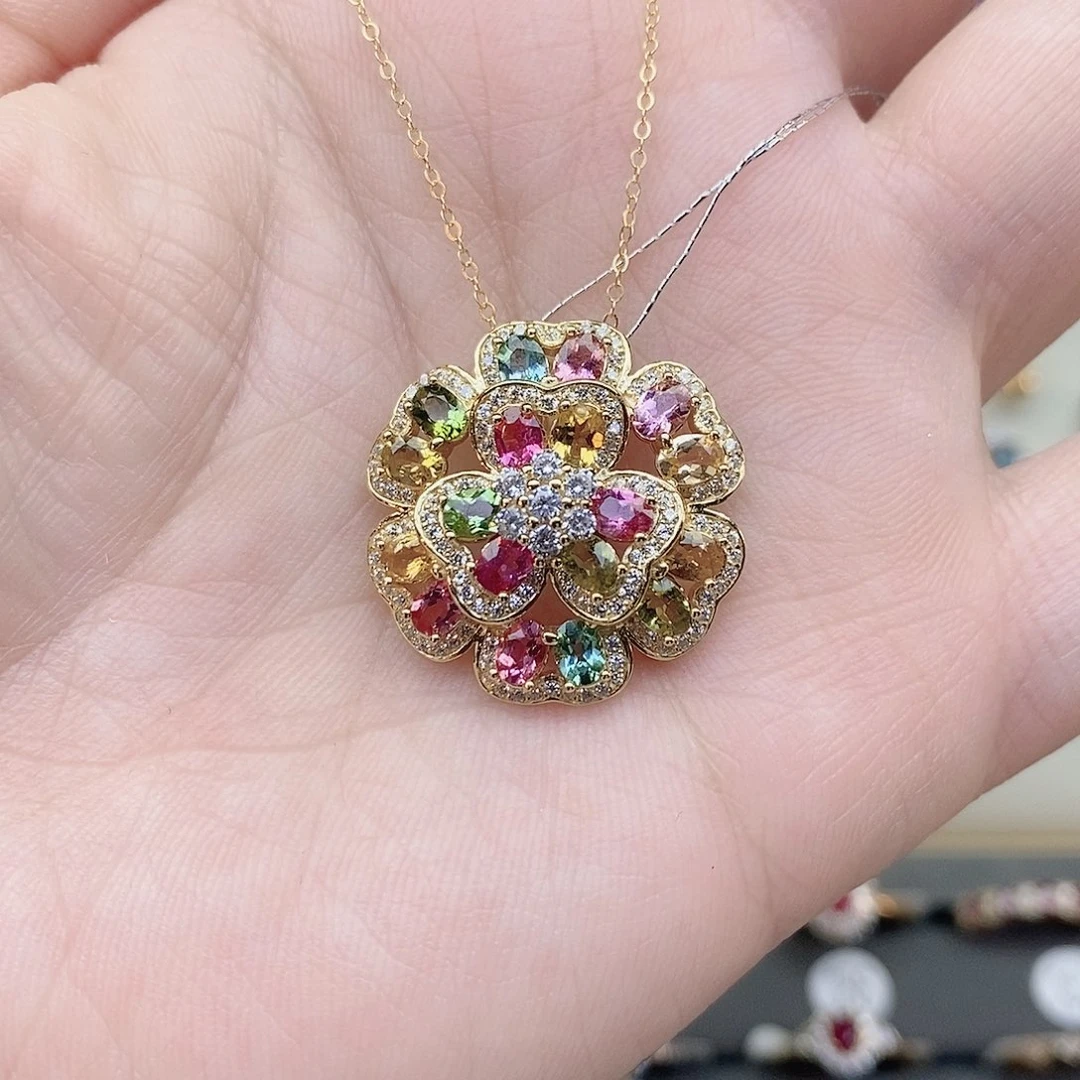 银S925镶嵌吊坠(赠链)碧玺