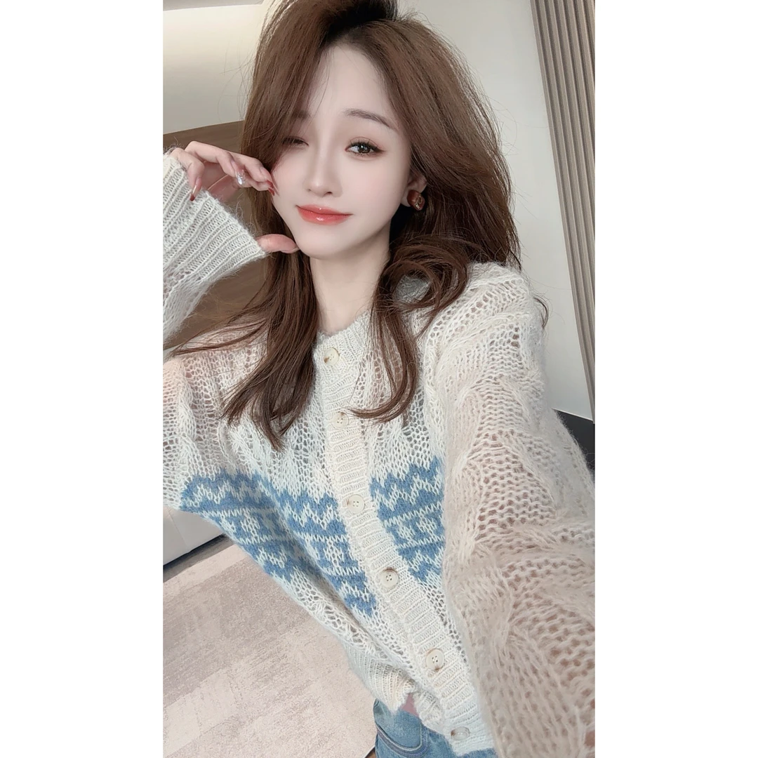 【CHEN】时尚洋气设计感拼色慵懒风温柔减龄显瘦长袖针织衫25011402