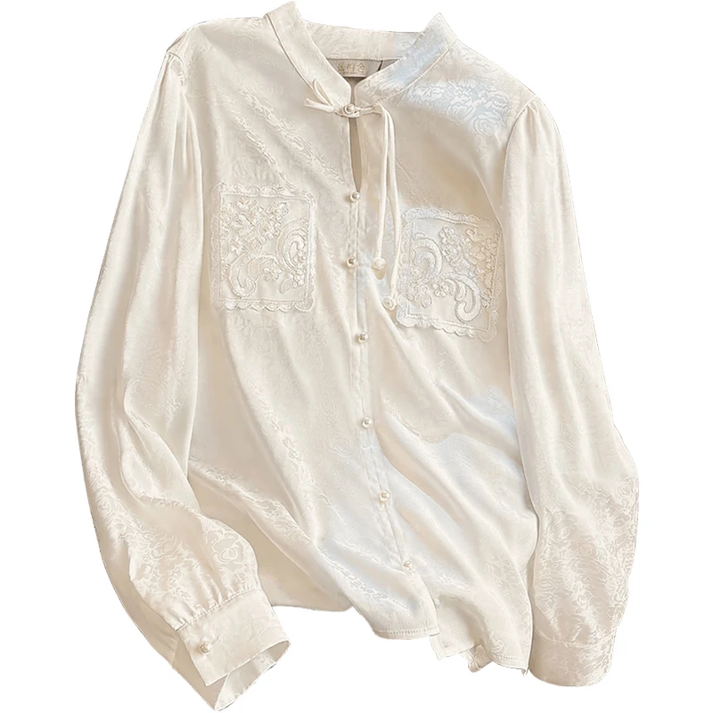 丝柏舍2025春装新款女装时尚简约宽松新中式立领衬衫S51R0477C