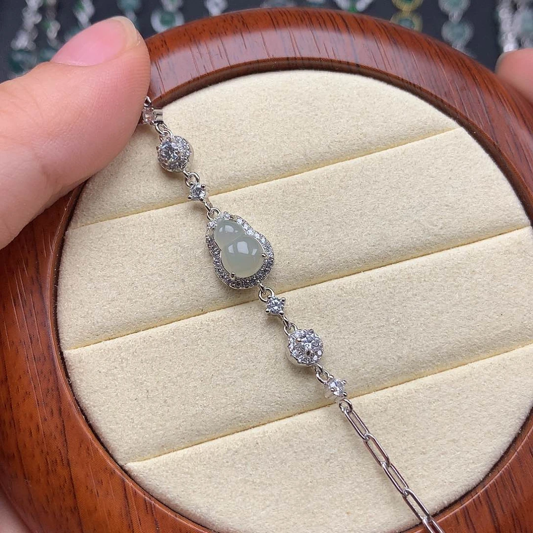 银S925镶嵌手链翡翠榛**糕手链925