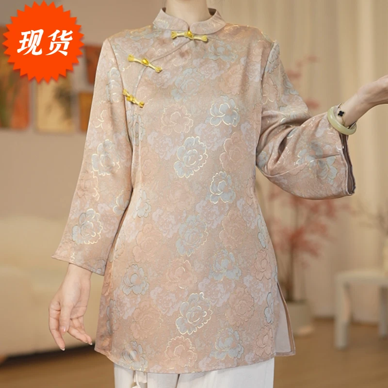 现货【3333-鎏金】改良新中式国风复古宽松小衫长袖上衣奥黛-飞