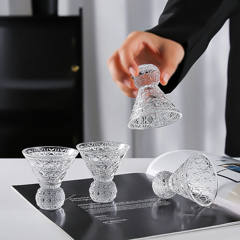 【拍一发五】宝石纹三角高档创意水晶玻璃白酒杯