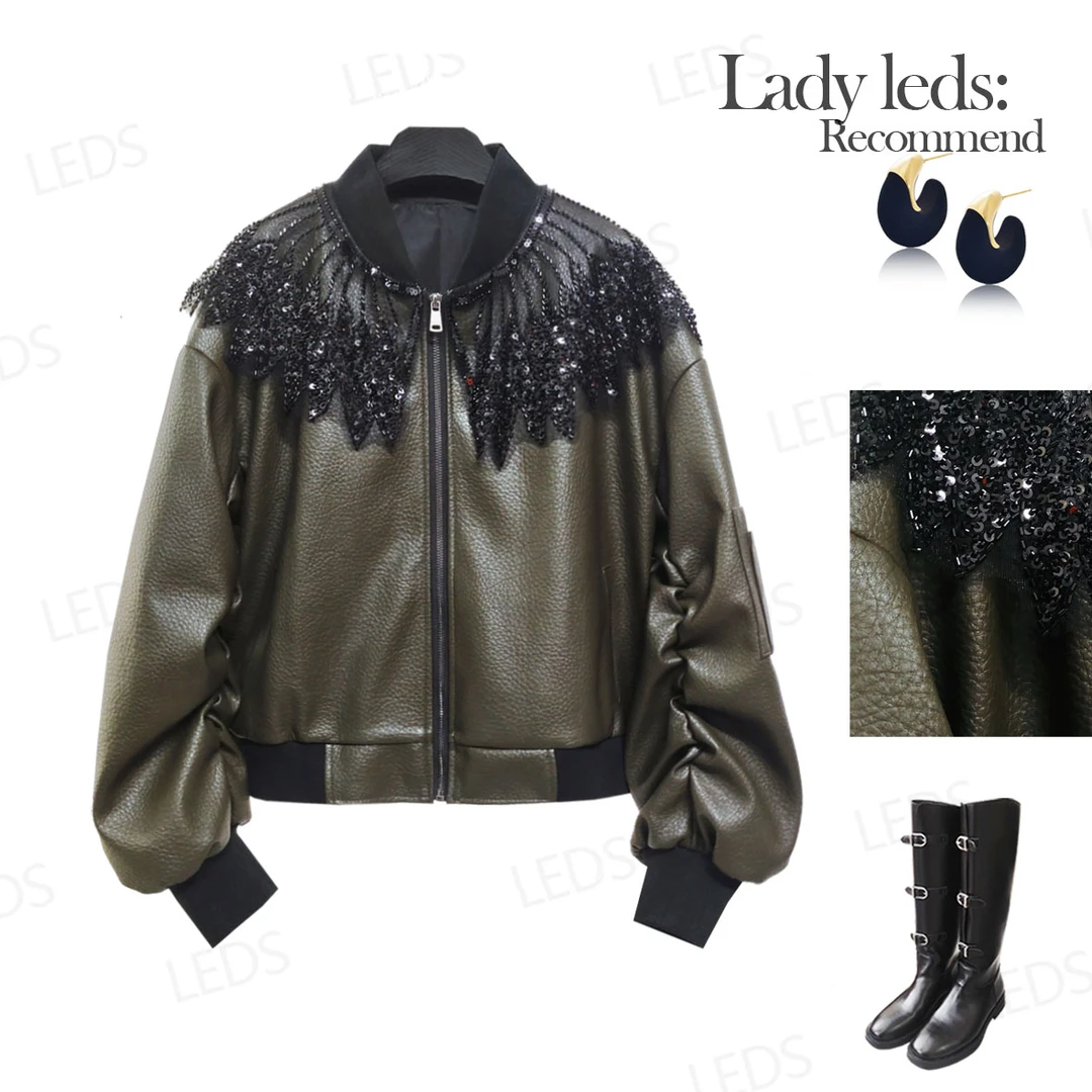 LEDS 28225早春新款时尚小众设计款亮片短外套