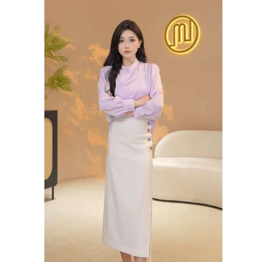 QH80165轻奢气质条纹长袖衬衫宽松显瘦上衣