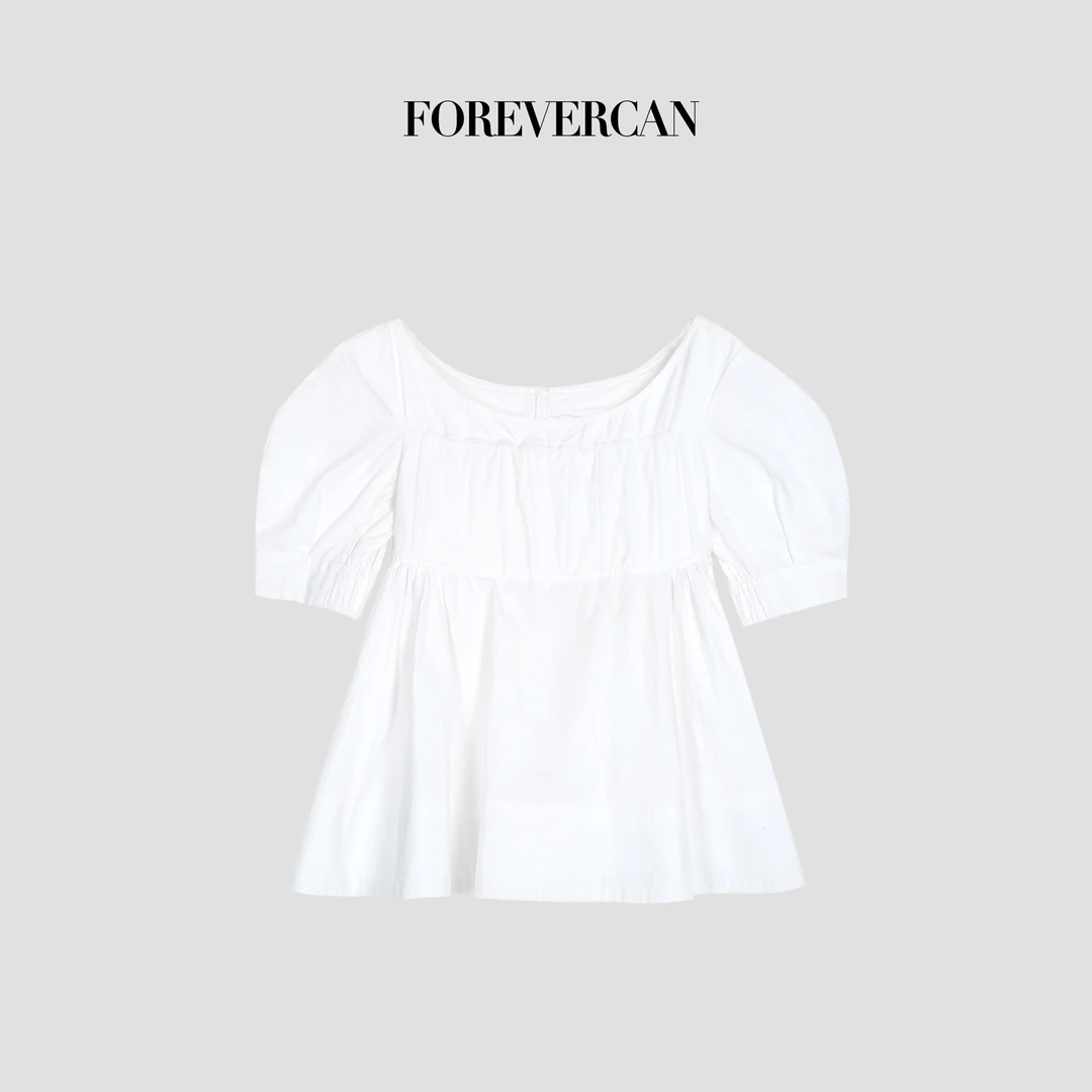 FOREVERCAN“贝洛甜心”宫廷感泡泡袖收腰连衣裙上衣ST23440