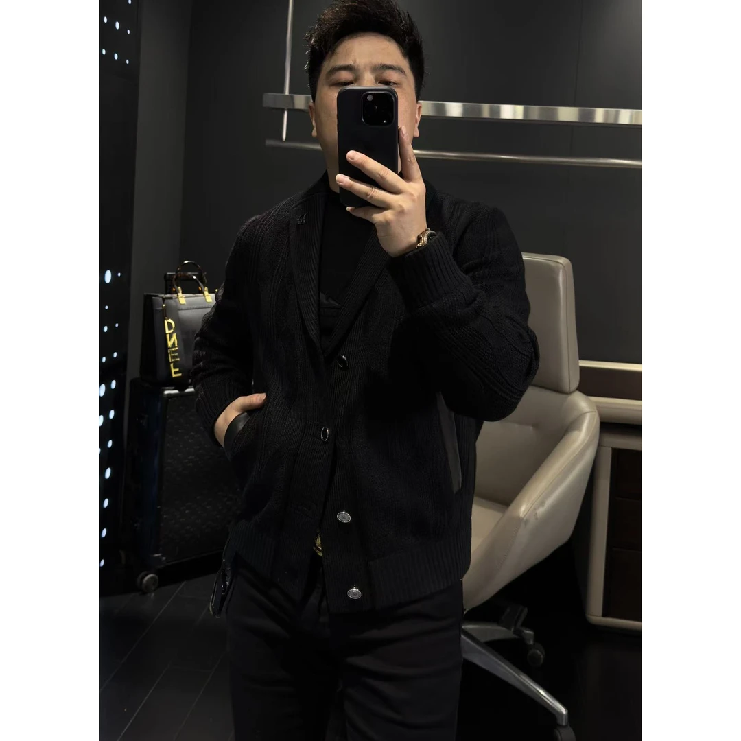 【马哥严选】2025男士青果领针织夹克外套个性帅气潮流精致时尚轻奢