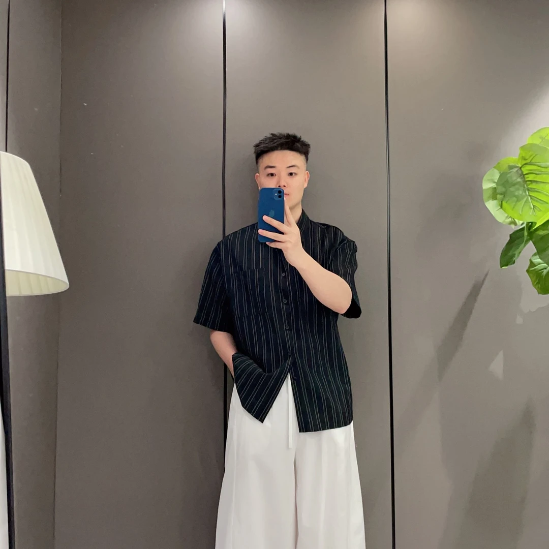 【CHAOSHUJIA】韩国设计师款凉感短袖衬衣定制肌理感中袖衬衫极简男