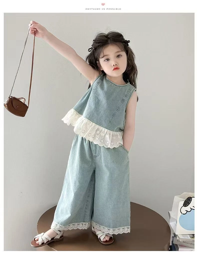 宽松女夏季薄款女童背心阔腿套装夏装上衣休闲无袖