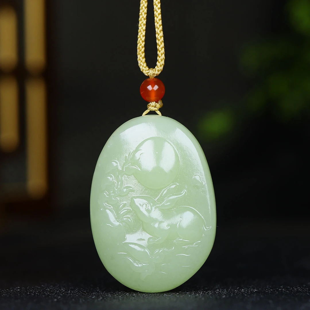 121269和田玉黄口生肖兔挂件