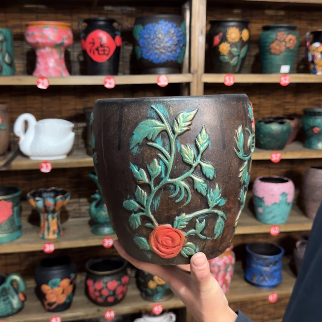 带孔高端浮雕花盆炸炸炸