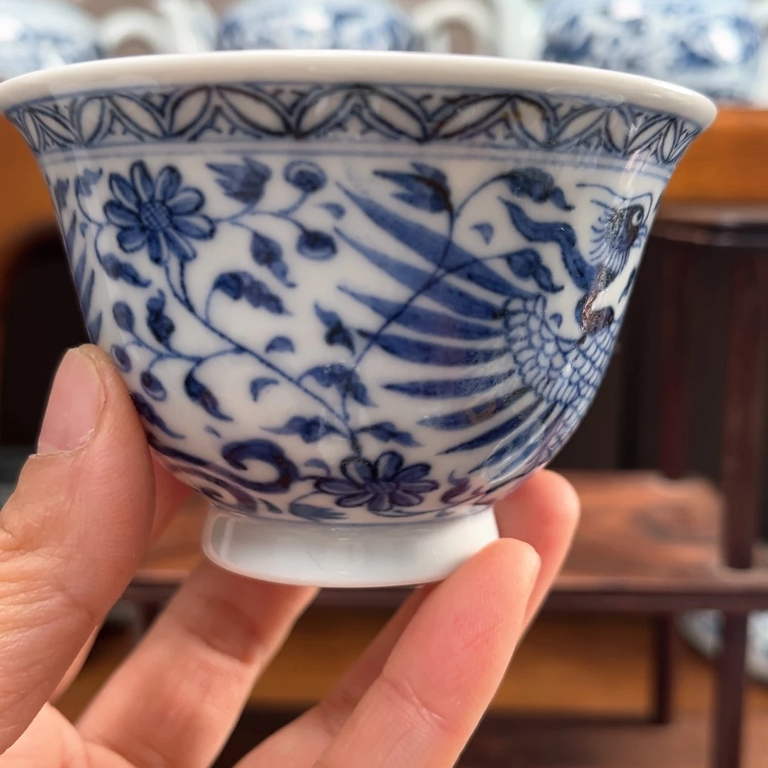 小*花双凤穿花卉盖碗元青花