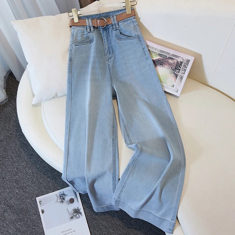 弹力天丝莱赛尔夏季不贴腿高腰牛仔裤女微喇叭阔腿裤子女显瘦5508