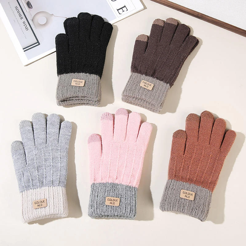 韩版手套冬季保暖手套加绒手套加厚触屏羊驼绒手套防寒骑车手套女