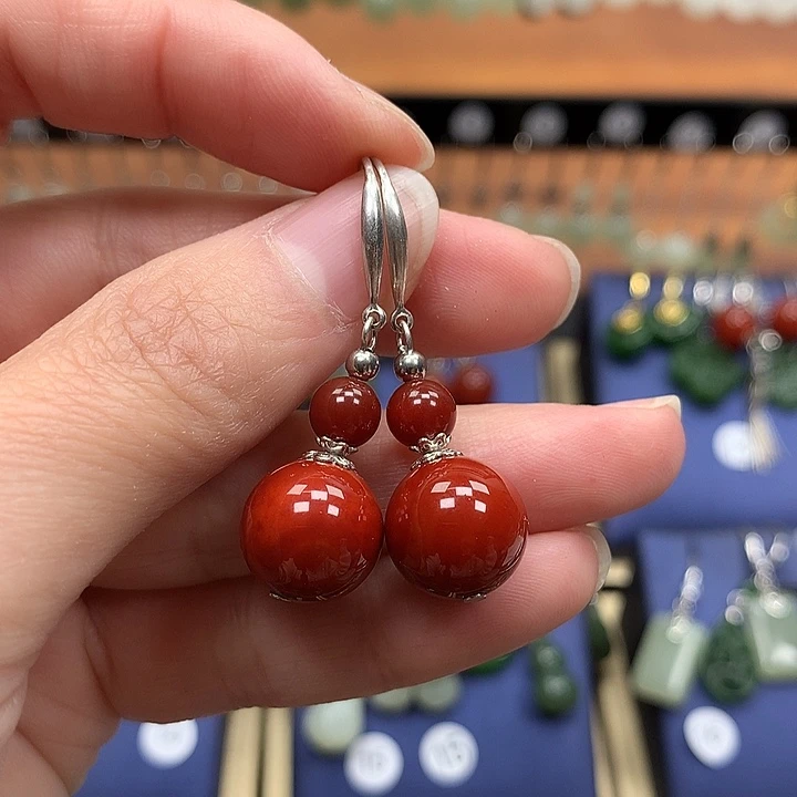 玛瑙/玉髓银S925镶嵌耳环12左右