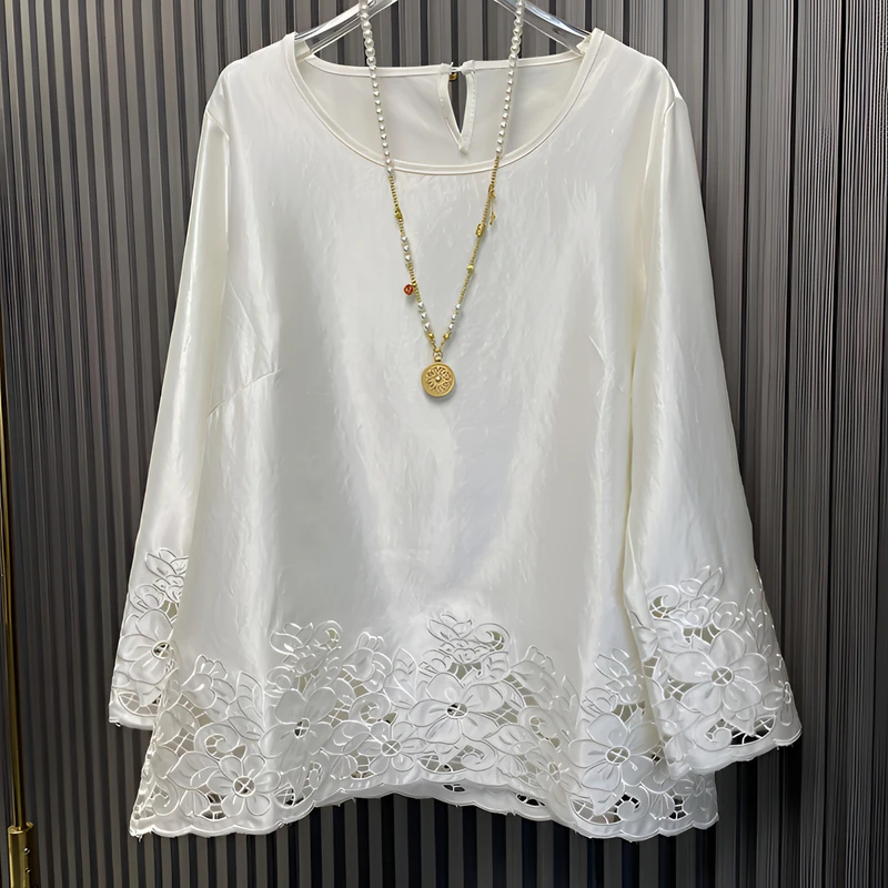 【荷花】小众设计镂空刺绣新中式国风修身显瘦光泽感上衣女款