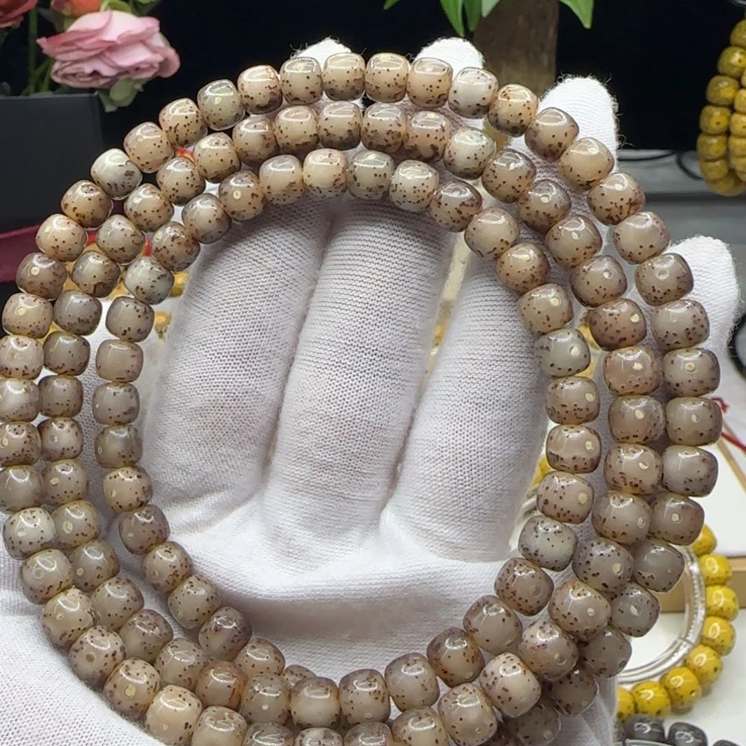 手串星月菩提粉冰全玉化7×6-108同枝果a11