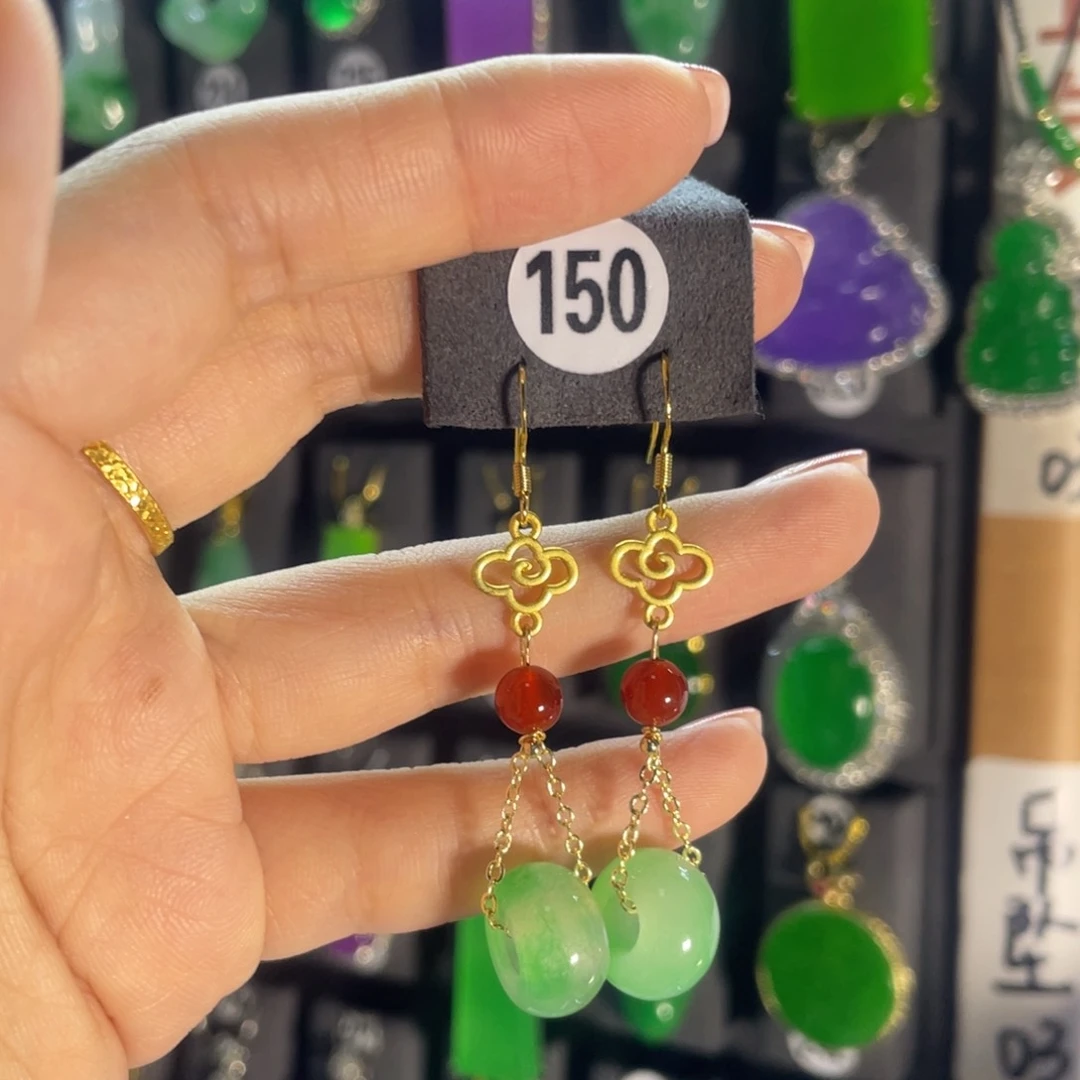 翡翠银S925镶嵌耳饰150
