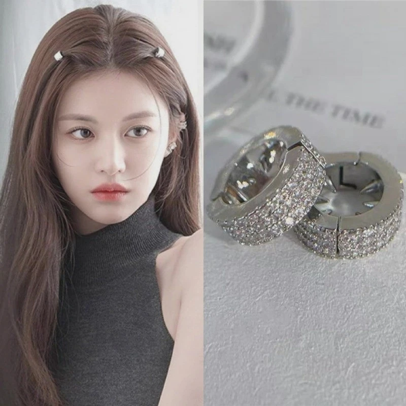 韩国女团idol~锆石金属圆形刘海发扣高级感闪钻边夹侧边夹子发饰