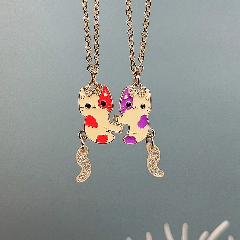 猫咪可爱饰品磁吸情侣好朋友闺蜜礼物合金吊坠小众卡通磁铁石项链