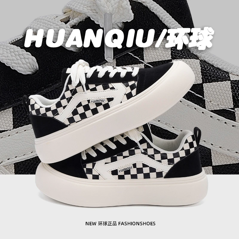 环球男鞋棋盘格厚底板鞋男款2025新款小众原创时尚百搭轻便休闲鞋