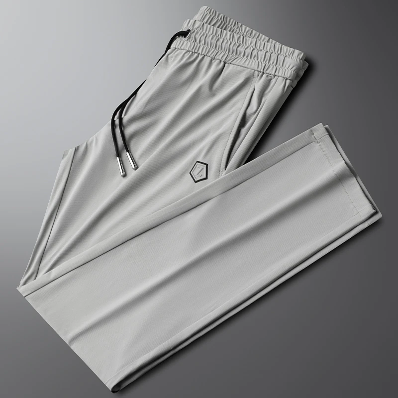 轻奢冰丝休闲裤男士修身直筒夏季薄款弹力垂感抗皱透气运动裤卫裤