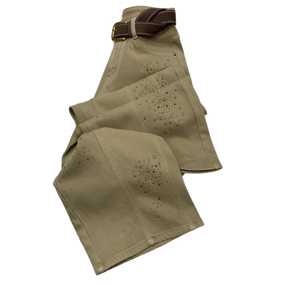 W5768-1新款美拉德烫钻加绒加厚显瘦阔腿弯刀牛仔裤（不带腰带）