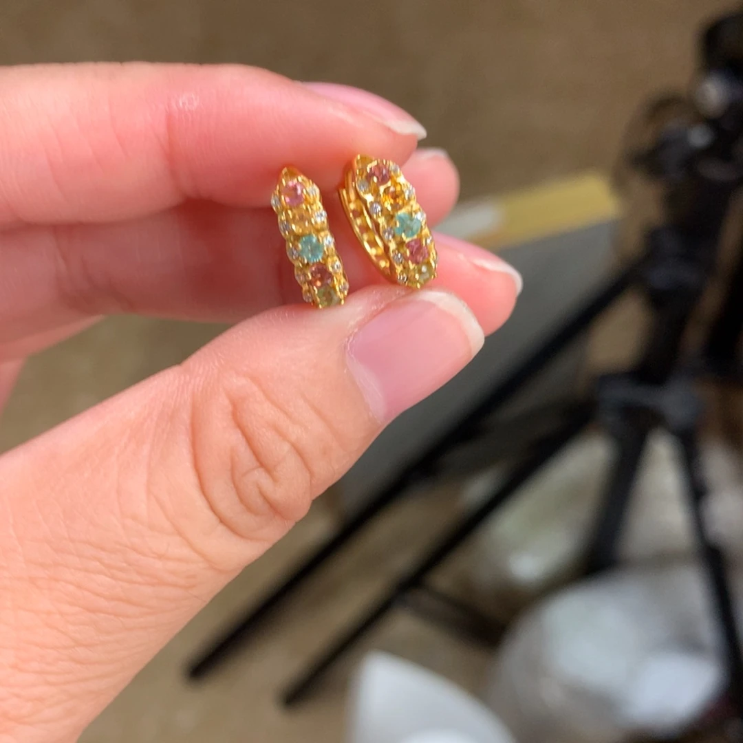 耳扣银S925镶嵌碧玺耳扣