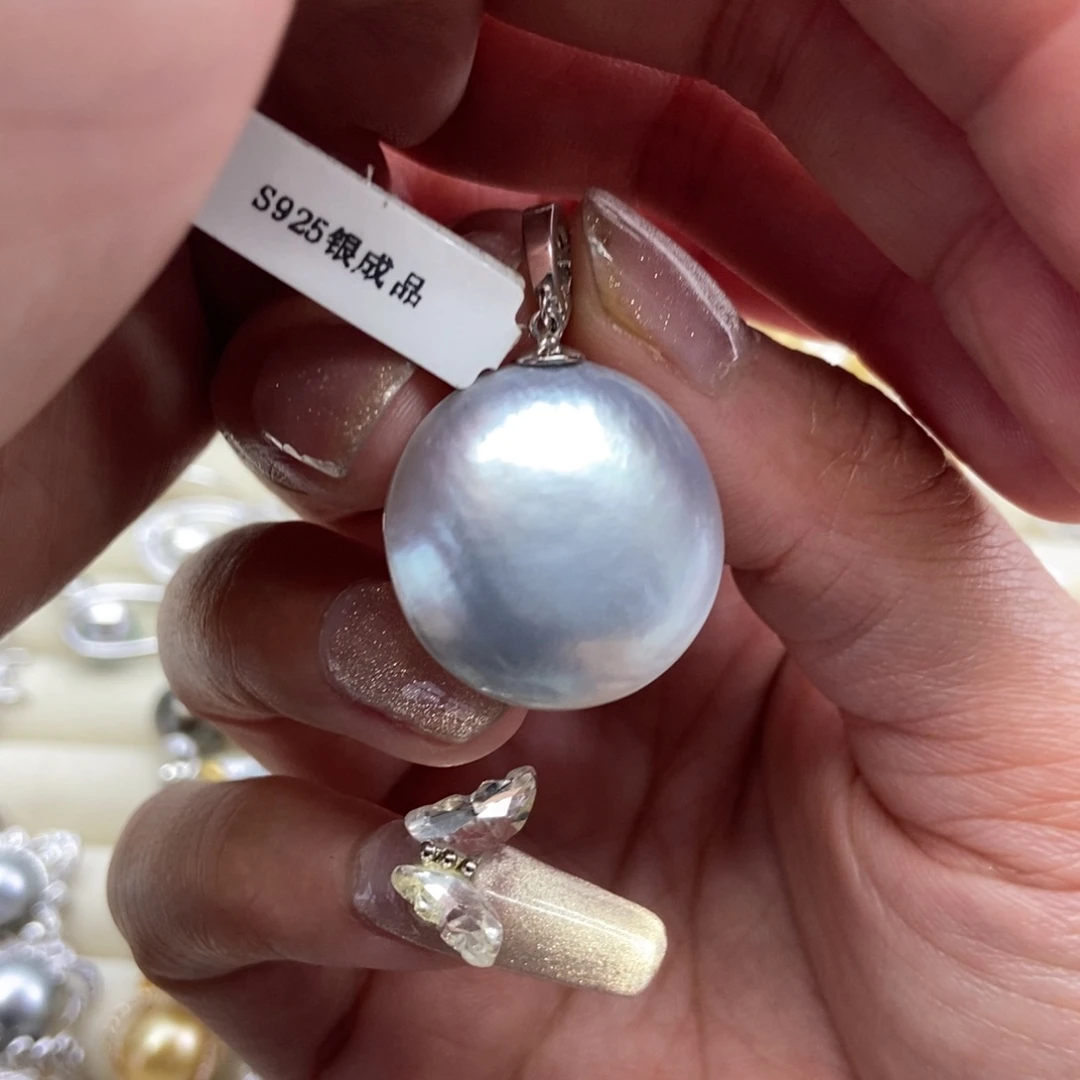 银S925镶嵌拼合珍珠（马贝珠）吊坠(不含链)
