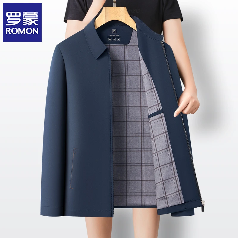 罗蒙高档新款翻领夹克外套休闲中老年男上衣宽松潮流秋季时尚男装