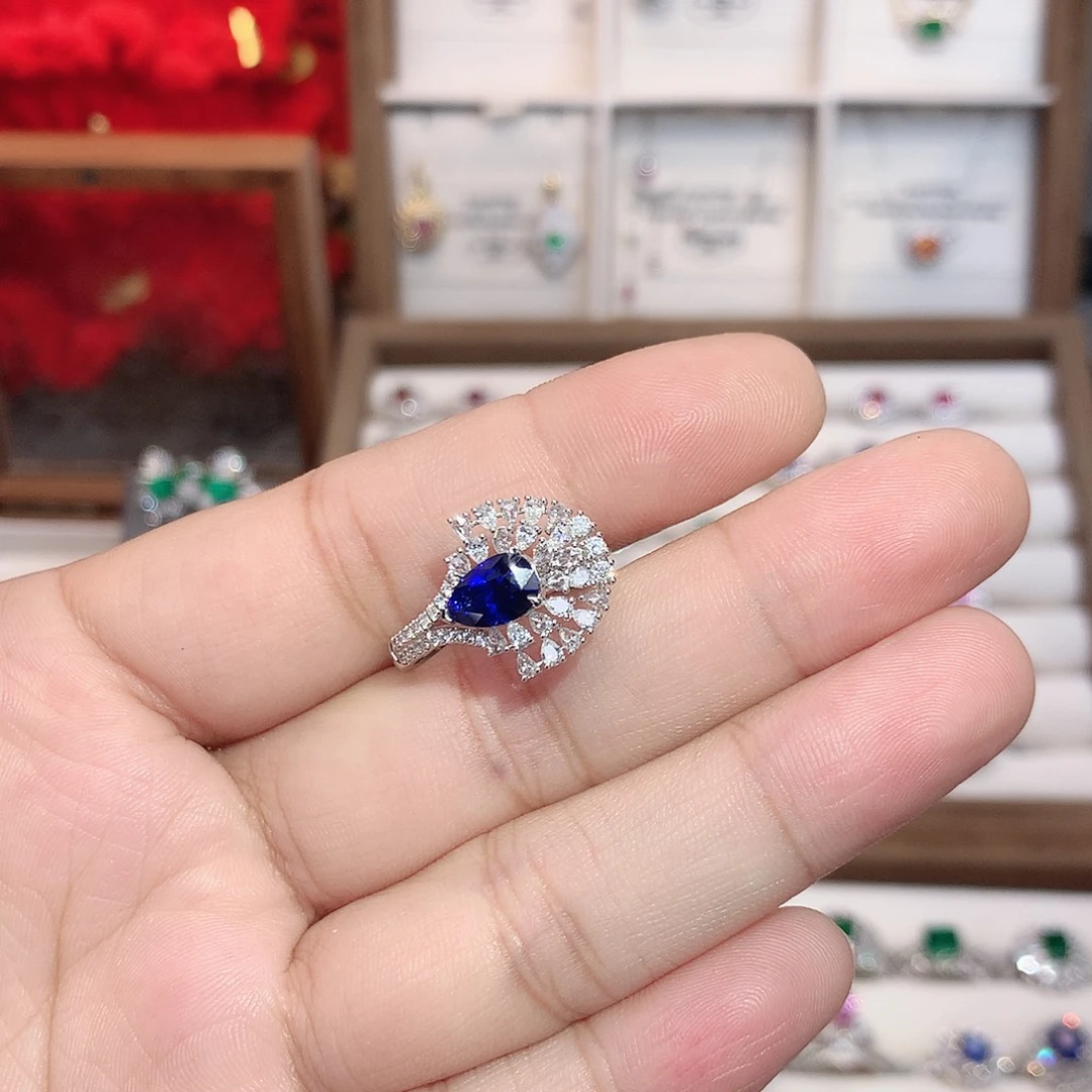 戒指蓝宝石18K金镶嵌1.53ct/七天无理由