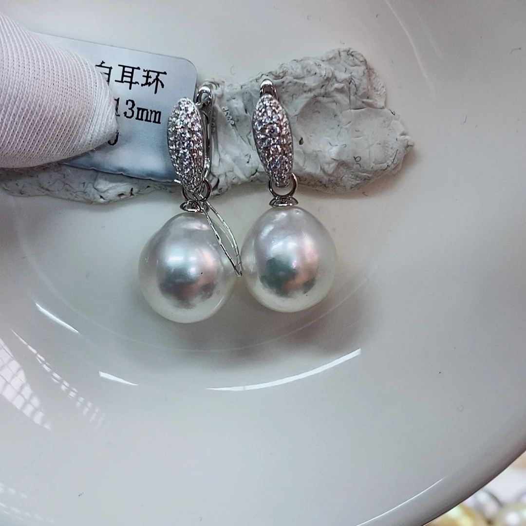 银S925镶嵌耳饰海水珍珠12-13