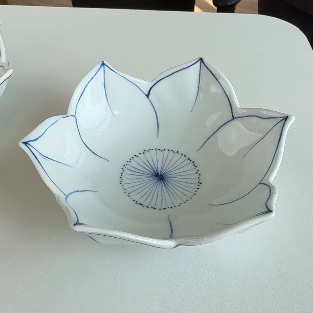 瓷洸琳窑手绘15厘米莲花钵蓝色