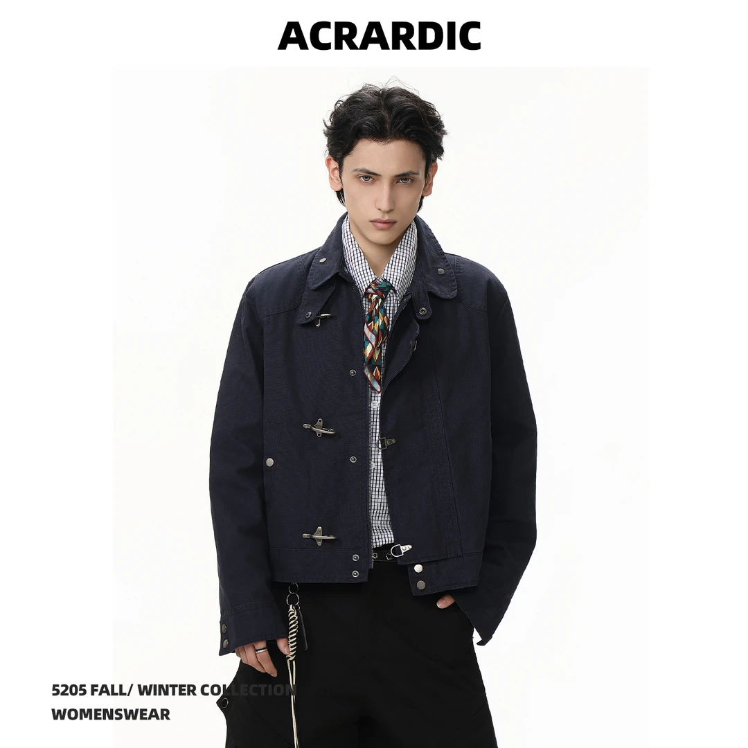 ACRARDIC高街哈灵顿飞机扣短款工装夹克男士美式痞帅小众休闲外套