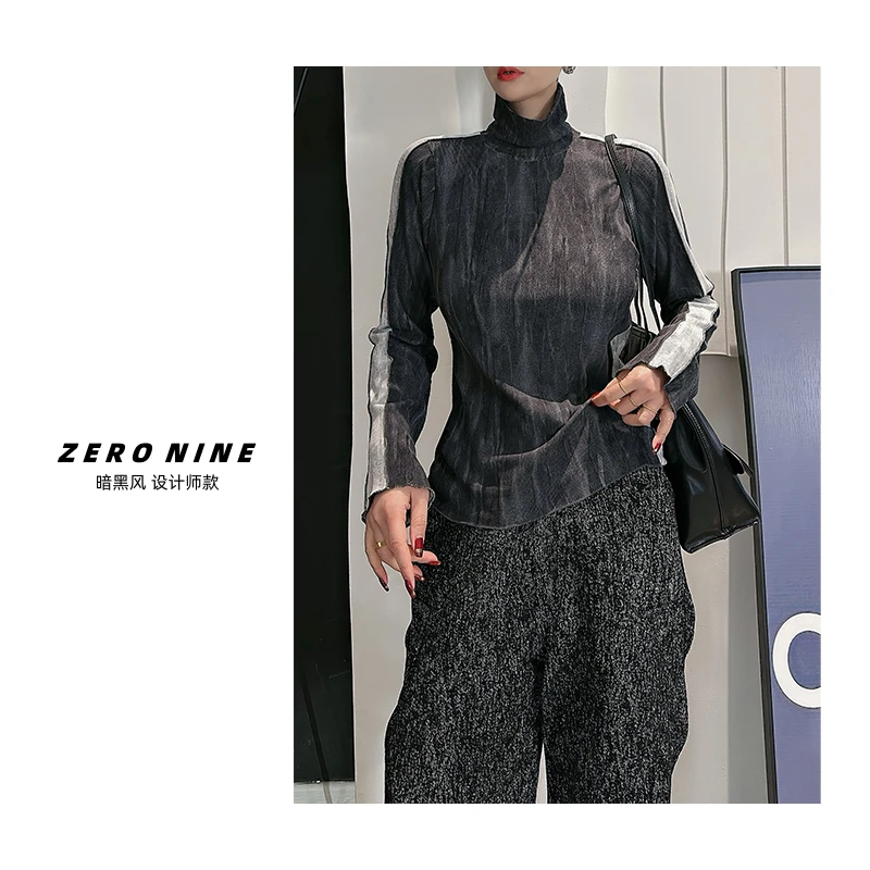 Dan Dan 扎染色复古小众T恤女 袖子拼白条设计感上衣