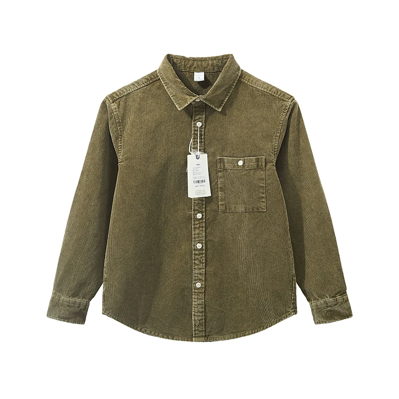 全棉加厚美式工装复古休闲外套衬衫秋冬季灯芯绒男长袖寸衫 G924