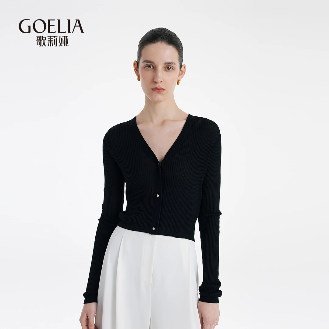 歌莉娅 夏季新品  天丝桑蚕丝毛织开衫  1C5L6J140