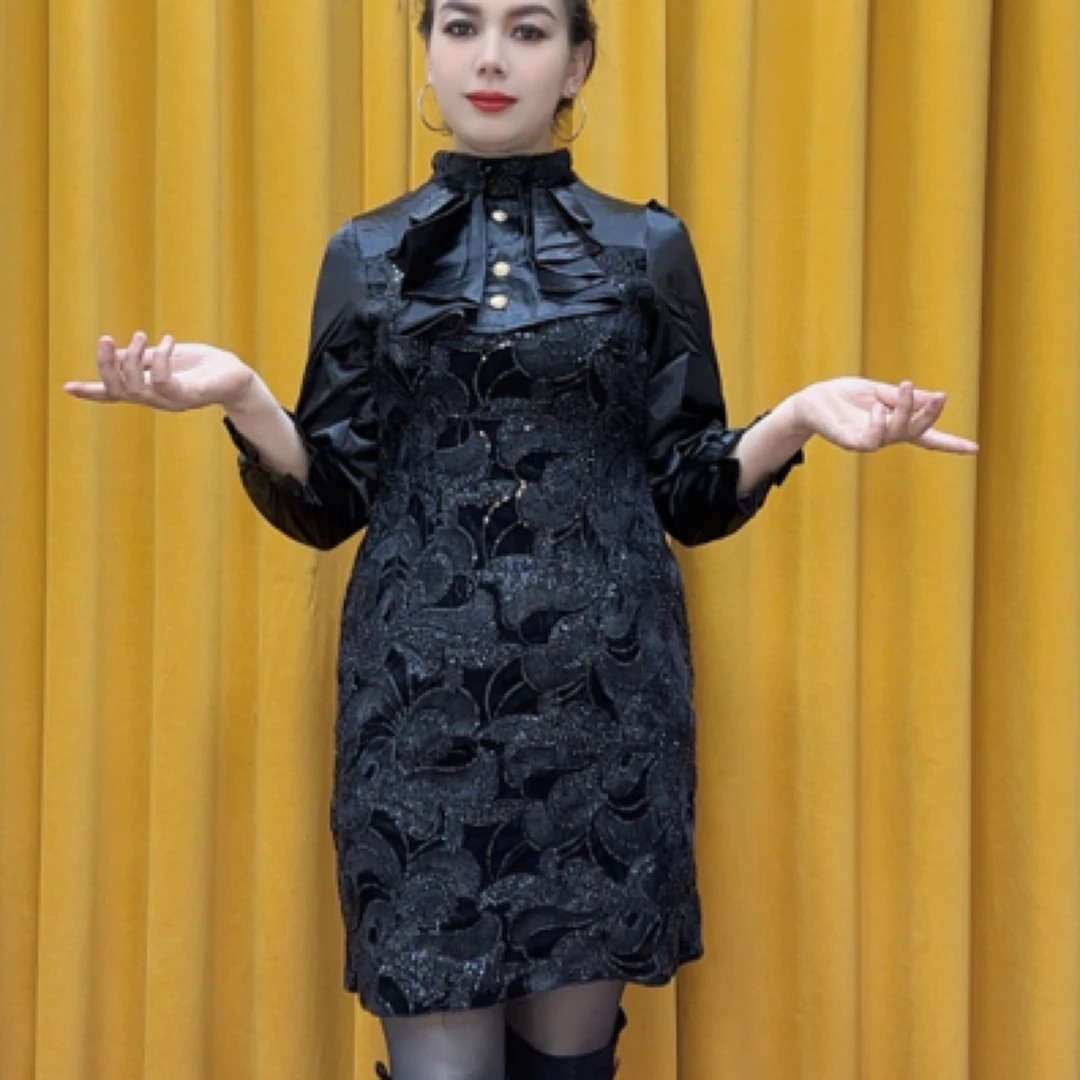 小香风高级感气质名媛打底轻奢重工亮片包臀连衣裙